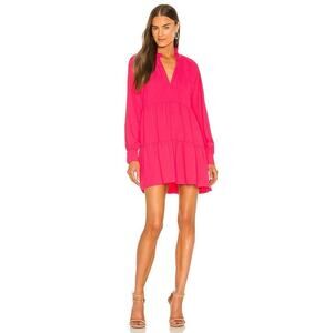 Amanda Uprichard S Saffron Tiered Mini Dress Long Sleeve Begonia Pink
